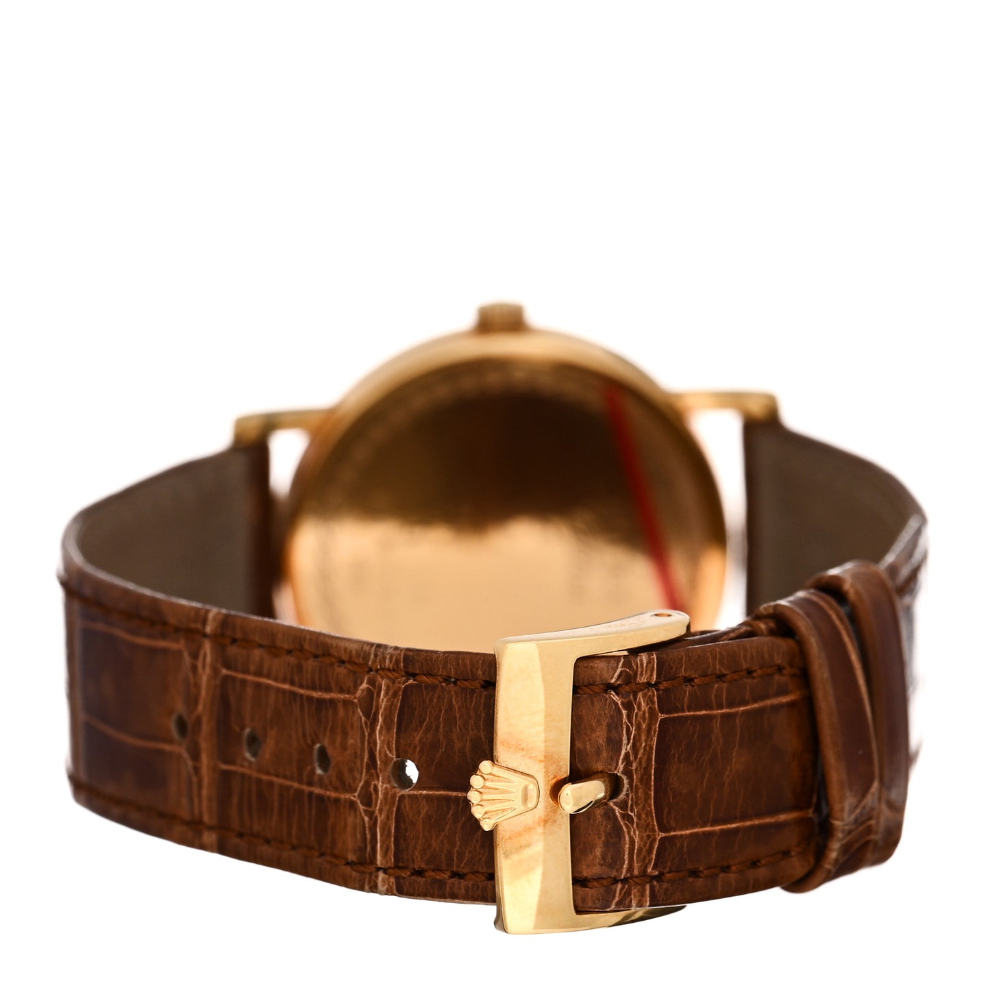 18K Yellow Gold Alligator 32mm Cellini Manual Winding Watch Grey 5115