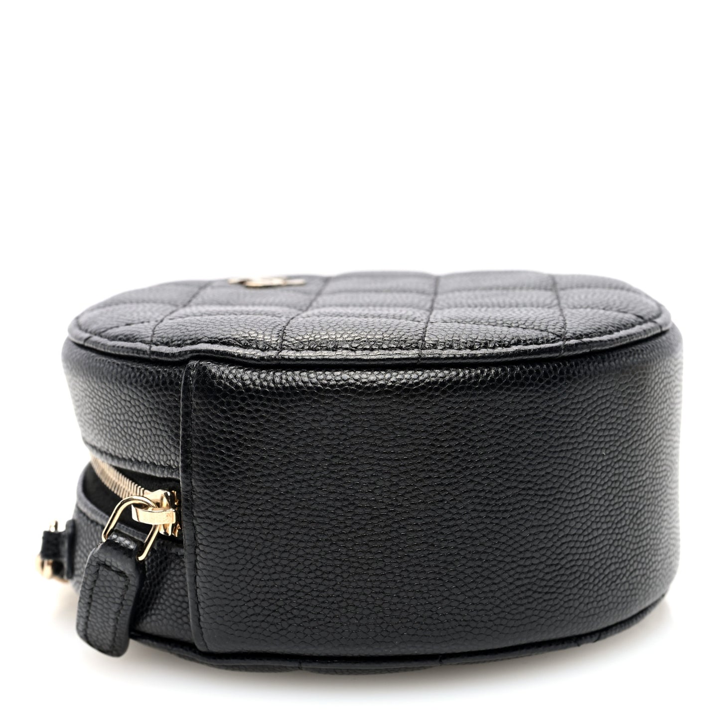 Caviar Quilted Round Clutch With Chain Black