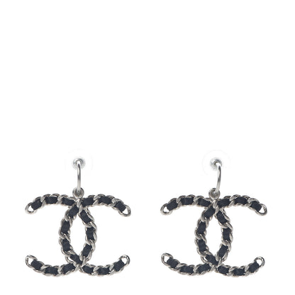 Chanel Satin CC Chain Earrings Silver Black 1 of 4