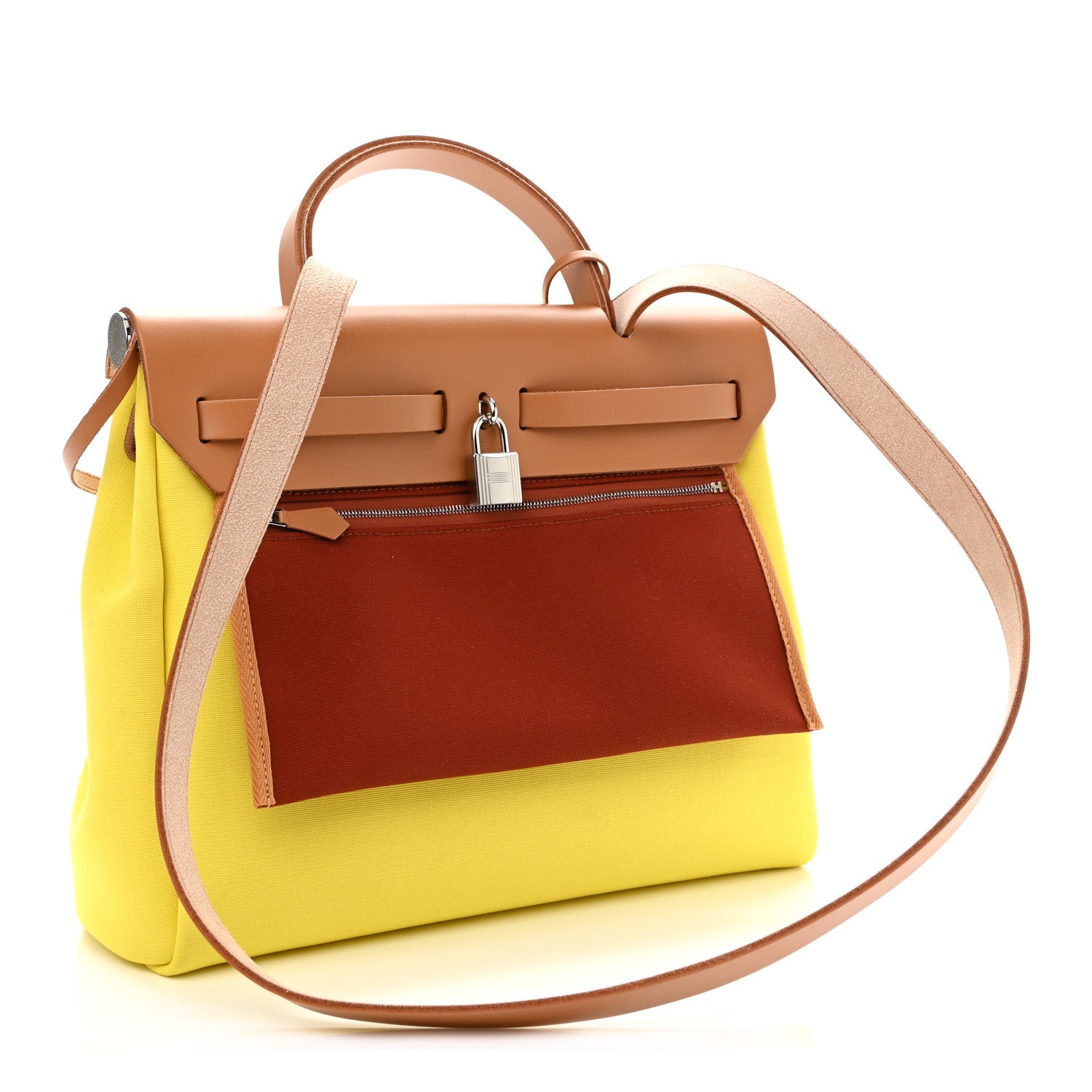 Hermes Military Toile Vache Hunter Herbag Zip Retourne 31 PM Lime Naturel Sable Rouge Garance 3 of 10