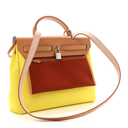 Hermes Military Toile Vache Hunter Herbag Zip Retourne 31 PM Lime Naturel Sable Rouge Garance 3 of 10