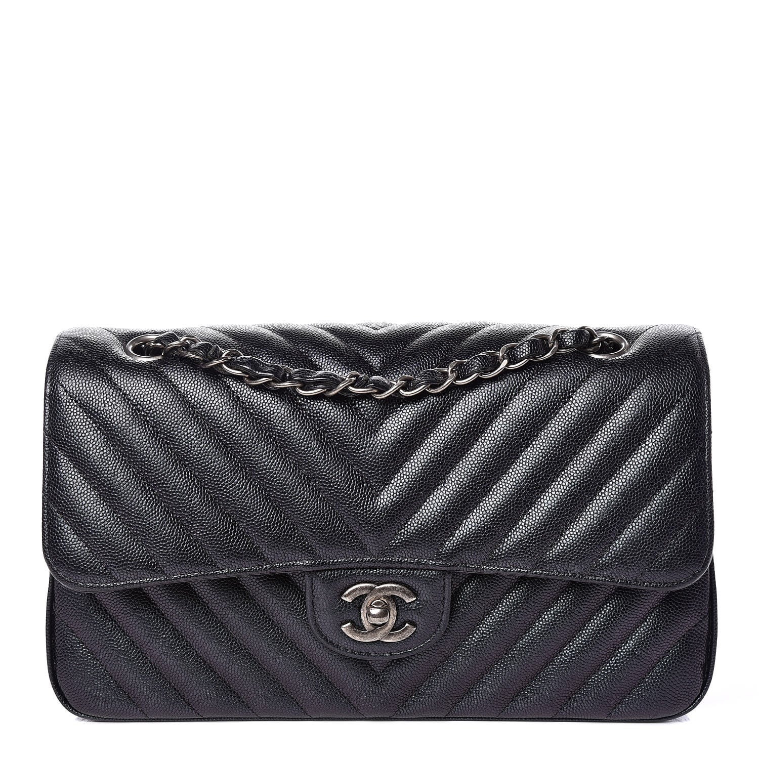Chanel Iridescent Caviar Chevron Quilted Medium Double Flap Black 1 of 10
