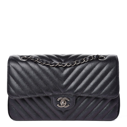 Chanel Iridescent Caviar Chevron Quilted Medium Double Flap Black 1 of 10