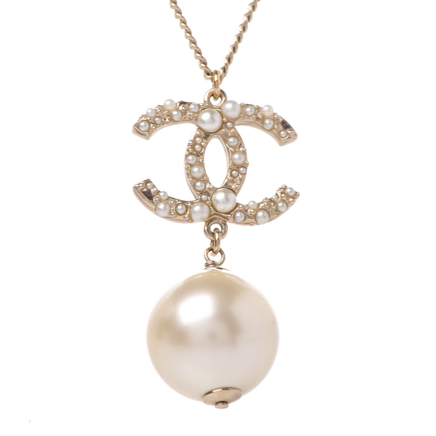 Pearl CC Drop Necklace Gold