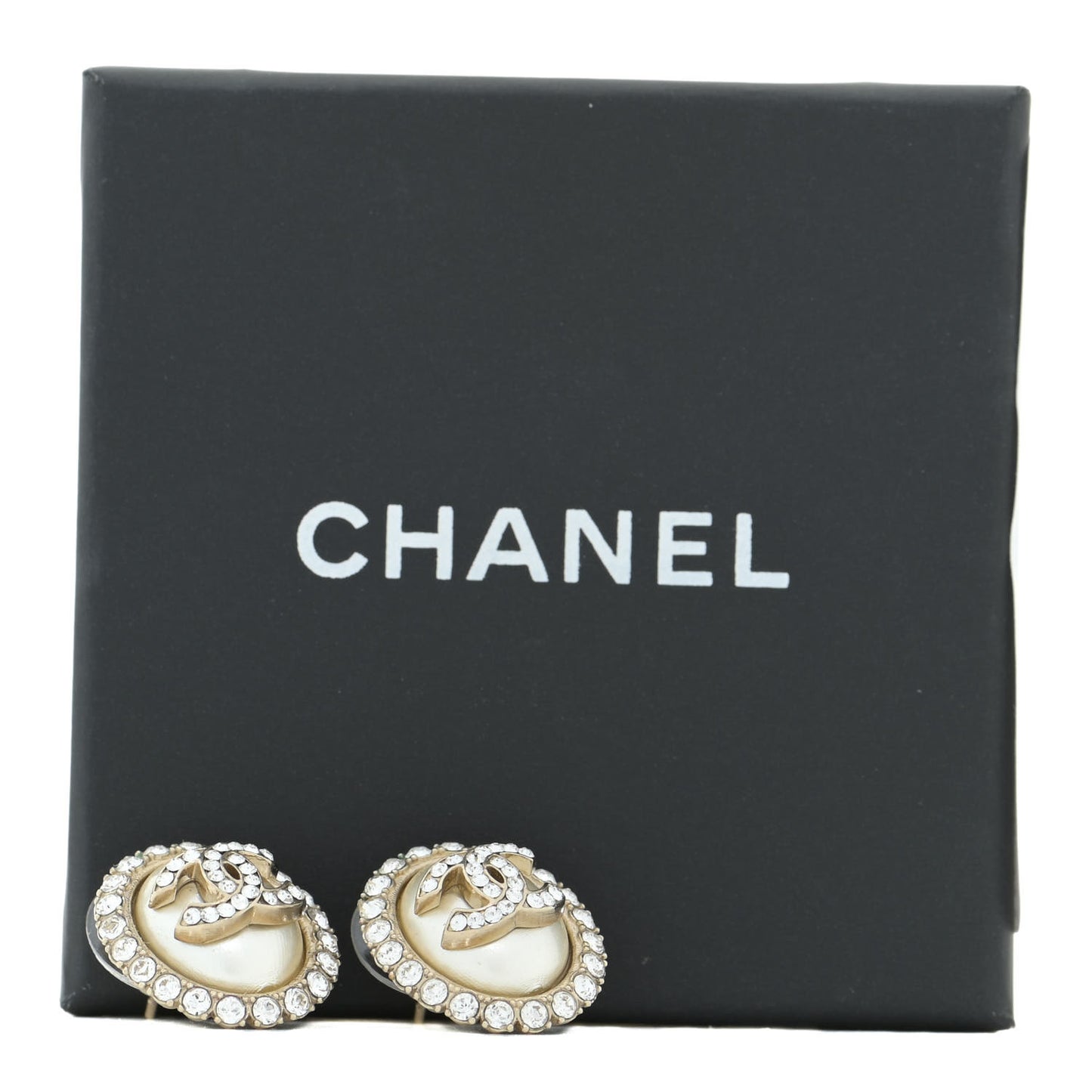 Pearl Crystal Oval CC Earrings Gold