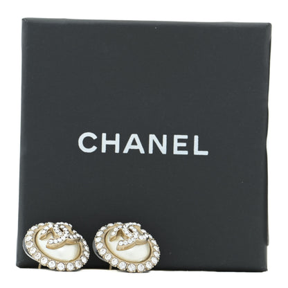 Chanel Pearl Crystal Oval CC Earrings Gold 5 of 5