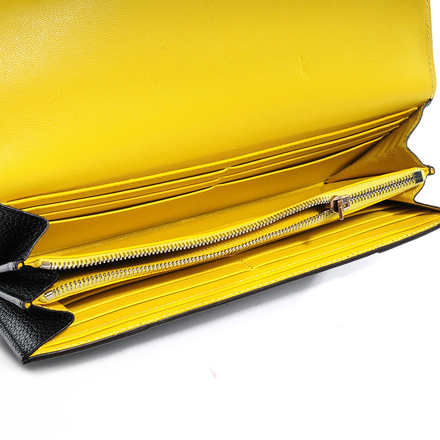 Leather Continental Bi-Color Wallet Black Yellow