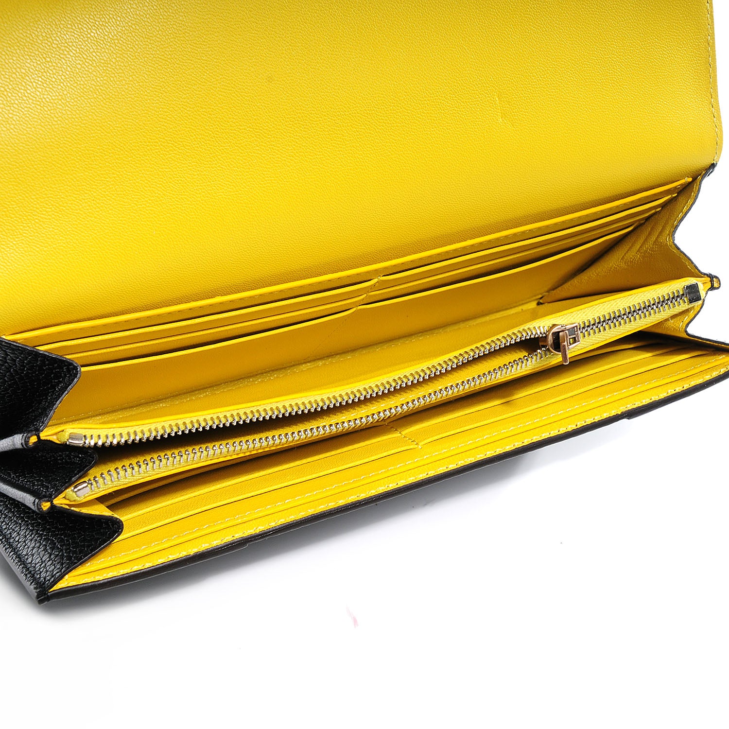 Celine Leather Continental Bi-Color Wallet Black Yellow 5 of 9