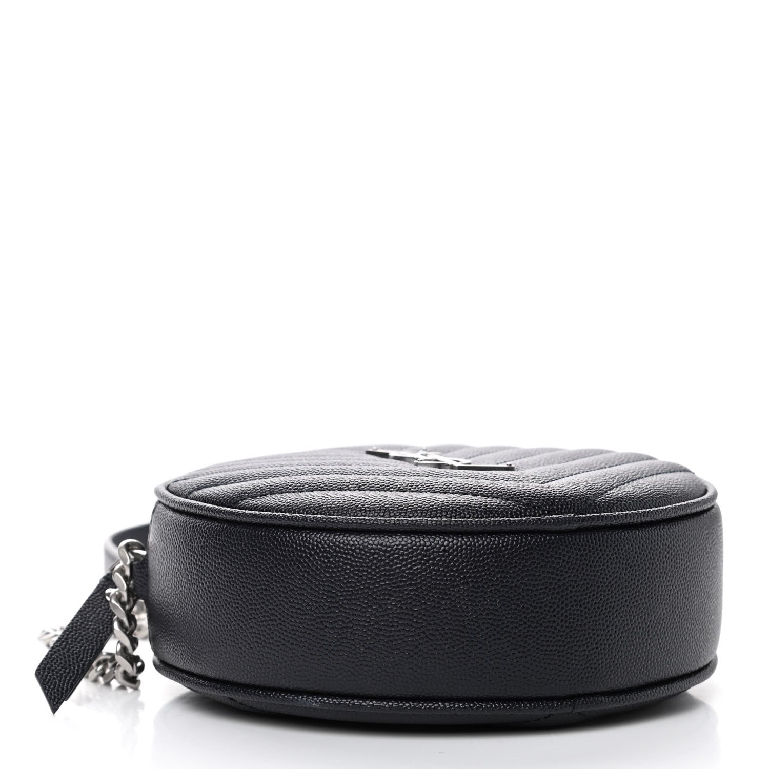 Saint Laurent Grain De Poudre Matelasse Chevron Quilted Round Vinyle Camera Bag Deep Marine 3 of 4