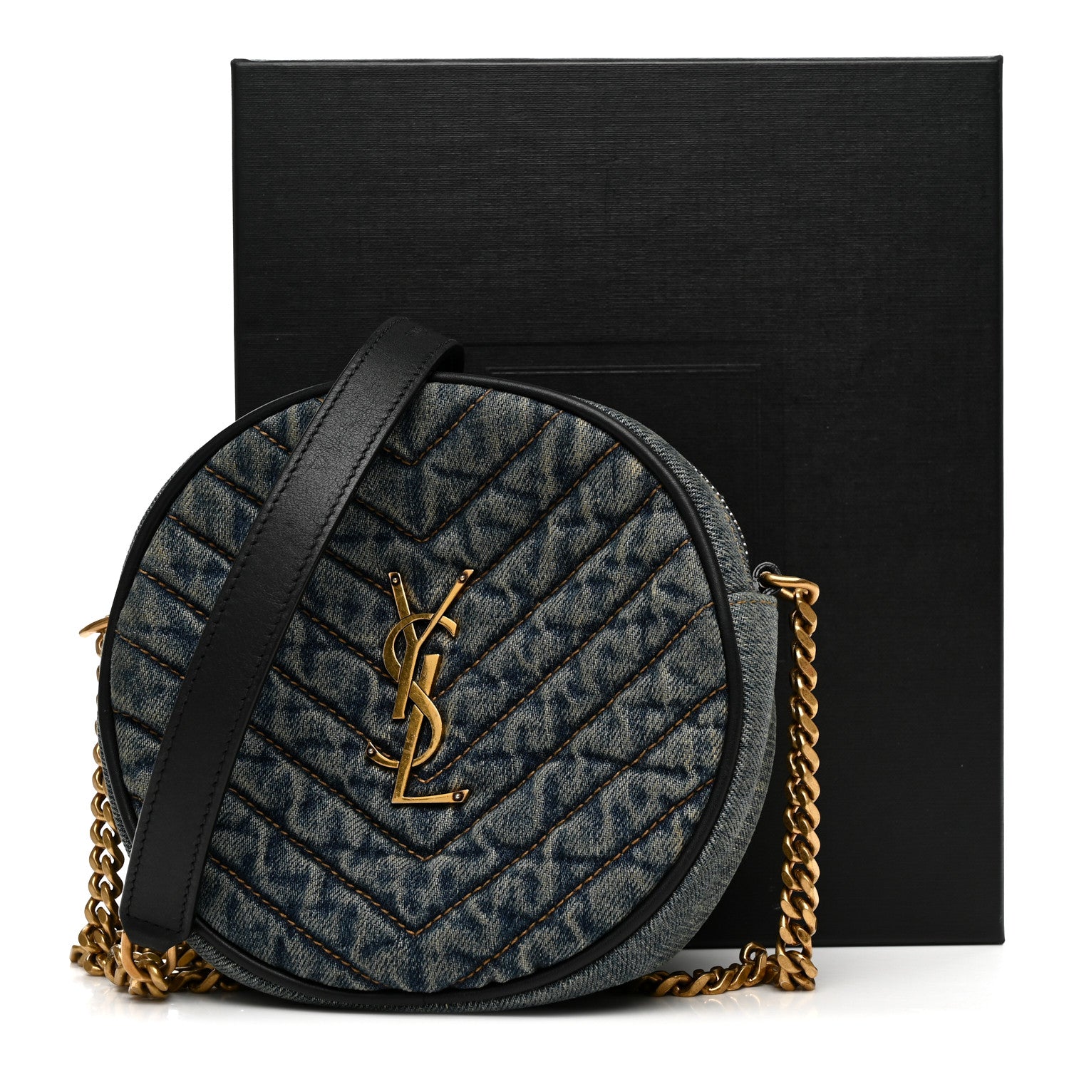 Saint Laurent Denim Quilted Monogram Round Crossbody Bag Rodeo Blue 10 of 10
