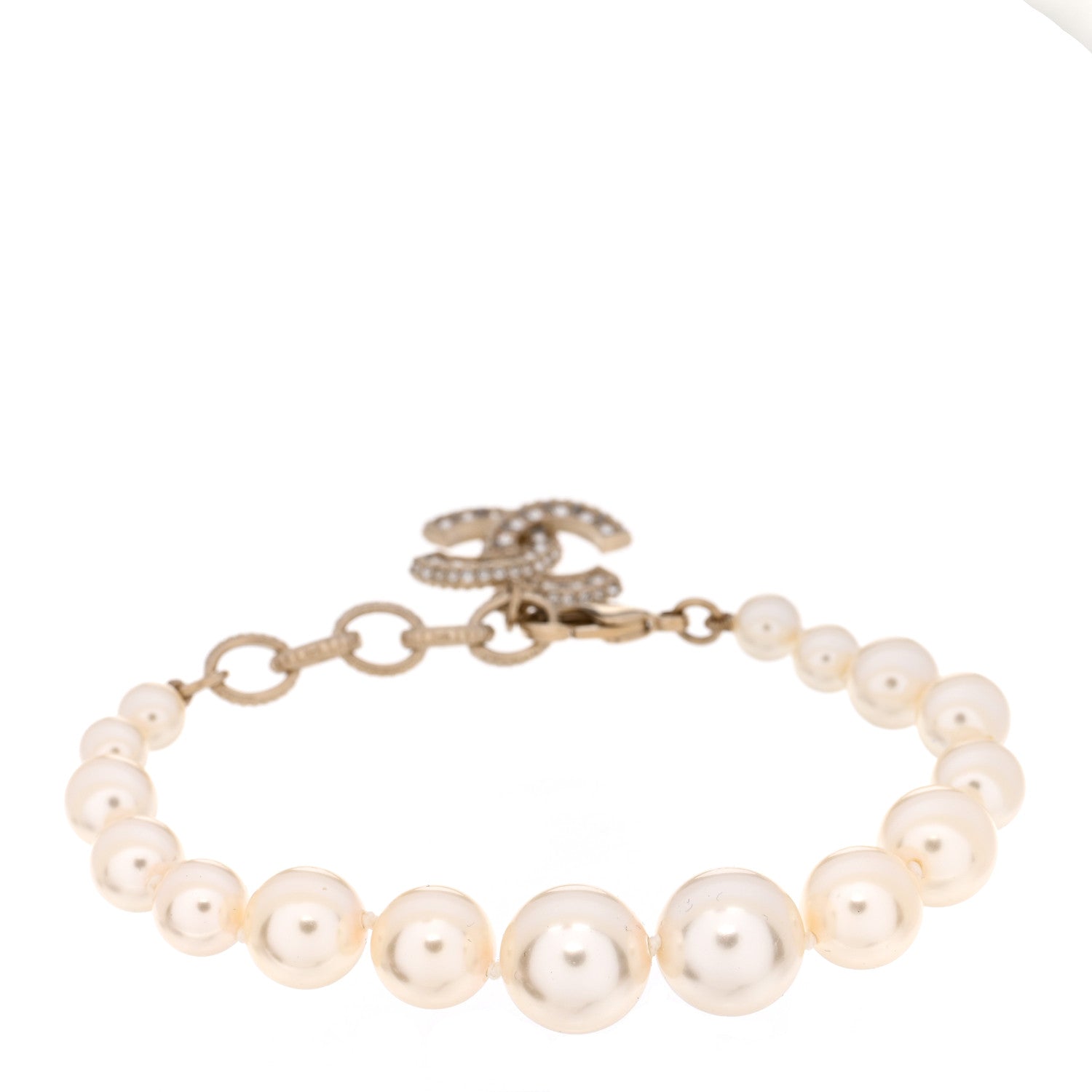 Chanel Graduated Pearl Crystal CC Bracelet Gold 2 of 3