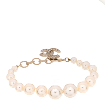 Chanel Graduated Pearl Crystal CC Bracelet Gold 2 of 3