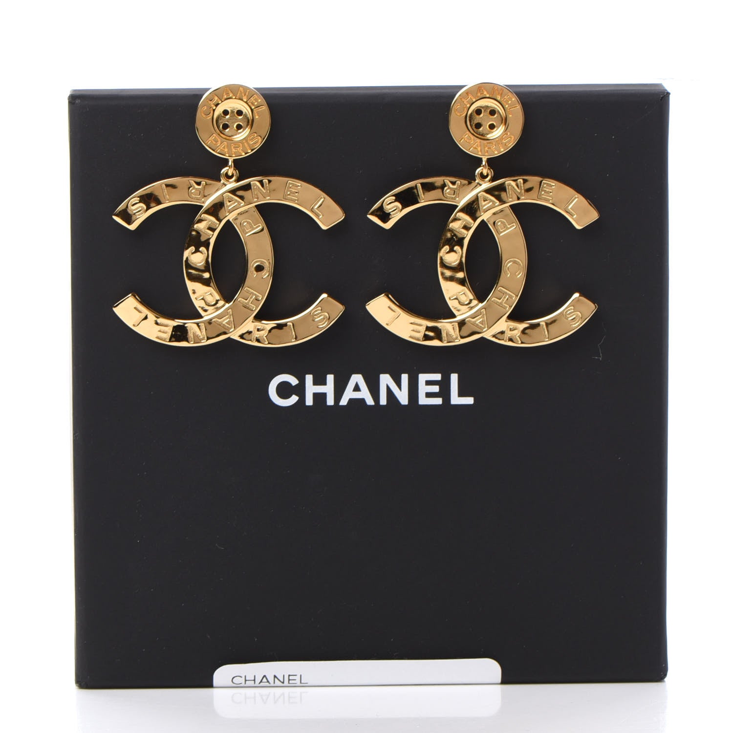 Chanel Metal Large Paris Button Earrings Gold 6 of 6