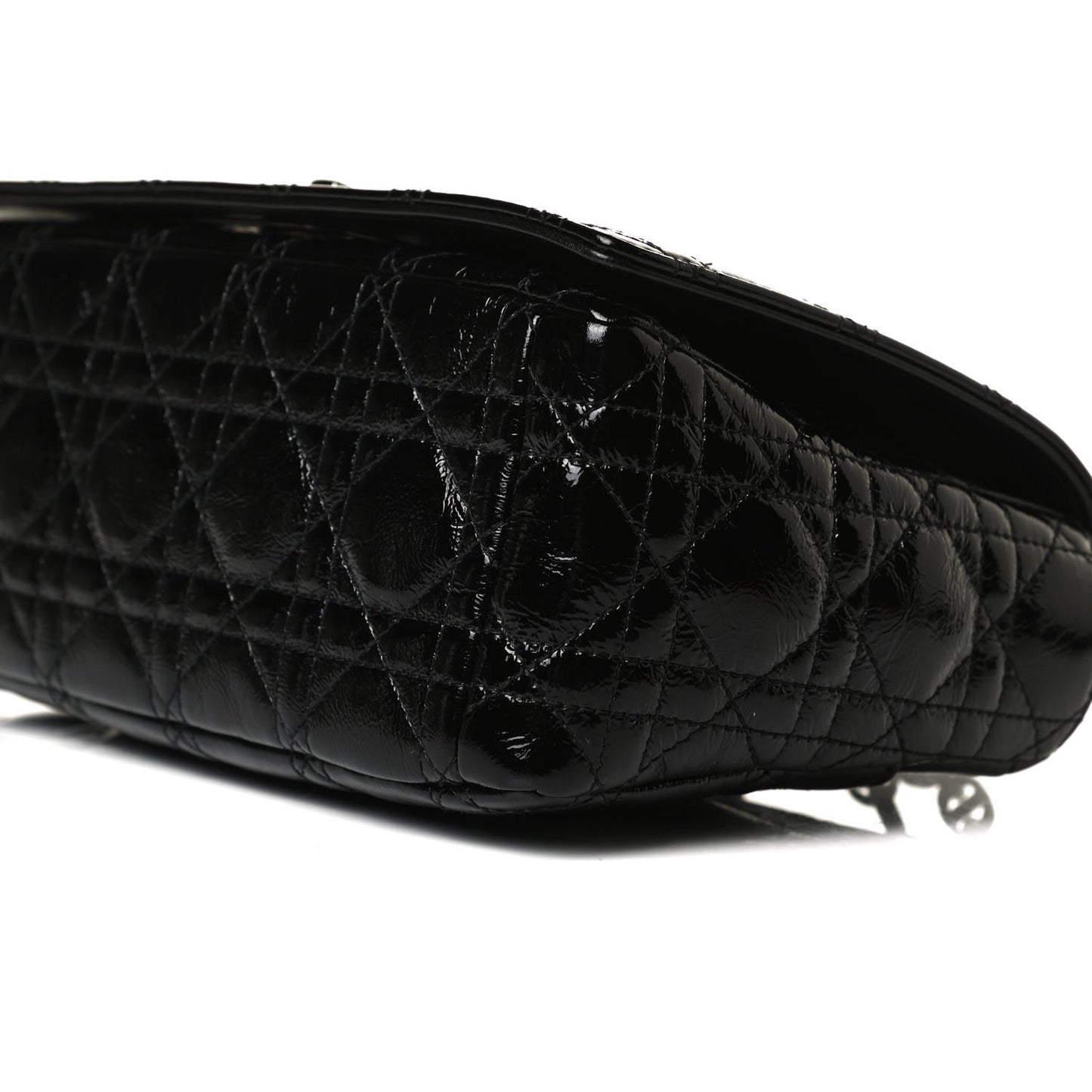 Crinkled Patent Lambskin Cannage Medium Caro Bag Black