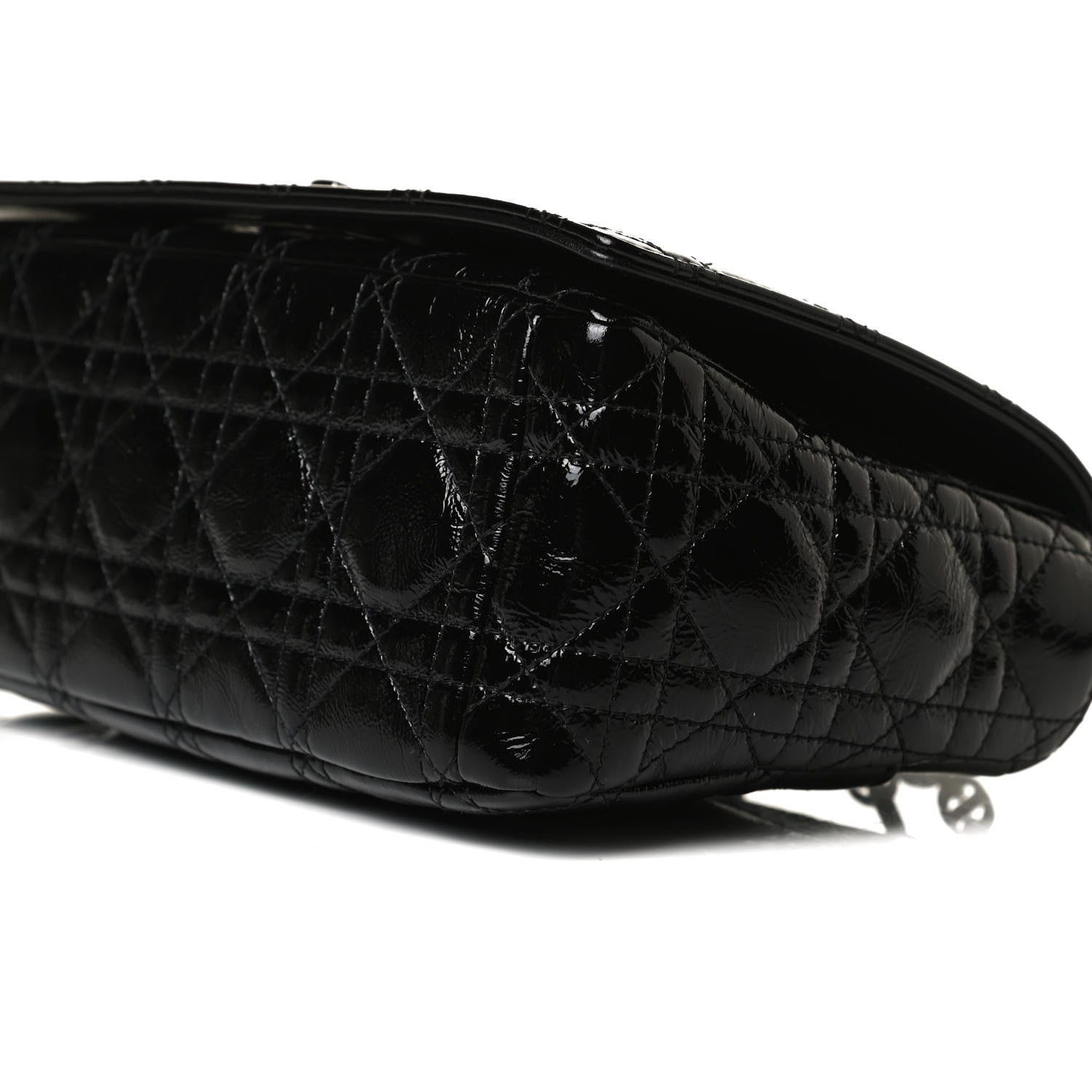 Christian Dior Crinkled Patent Lambskin Cannage Medium Caro Bag Black 7 of 16