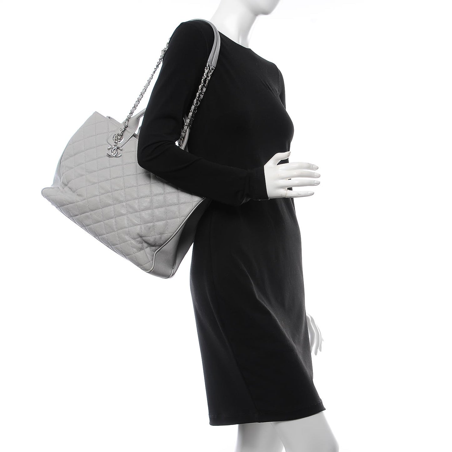 Caviar Quilted Top Handle Shopping Tote Grey