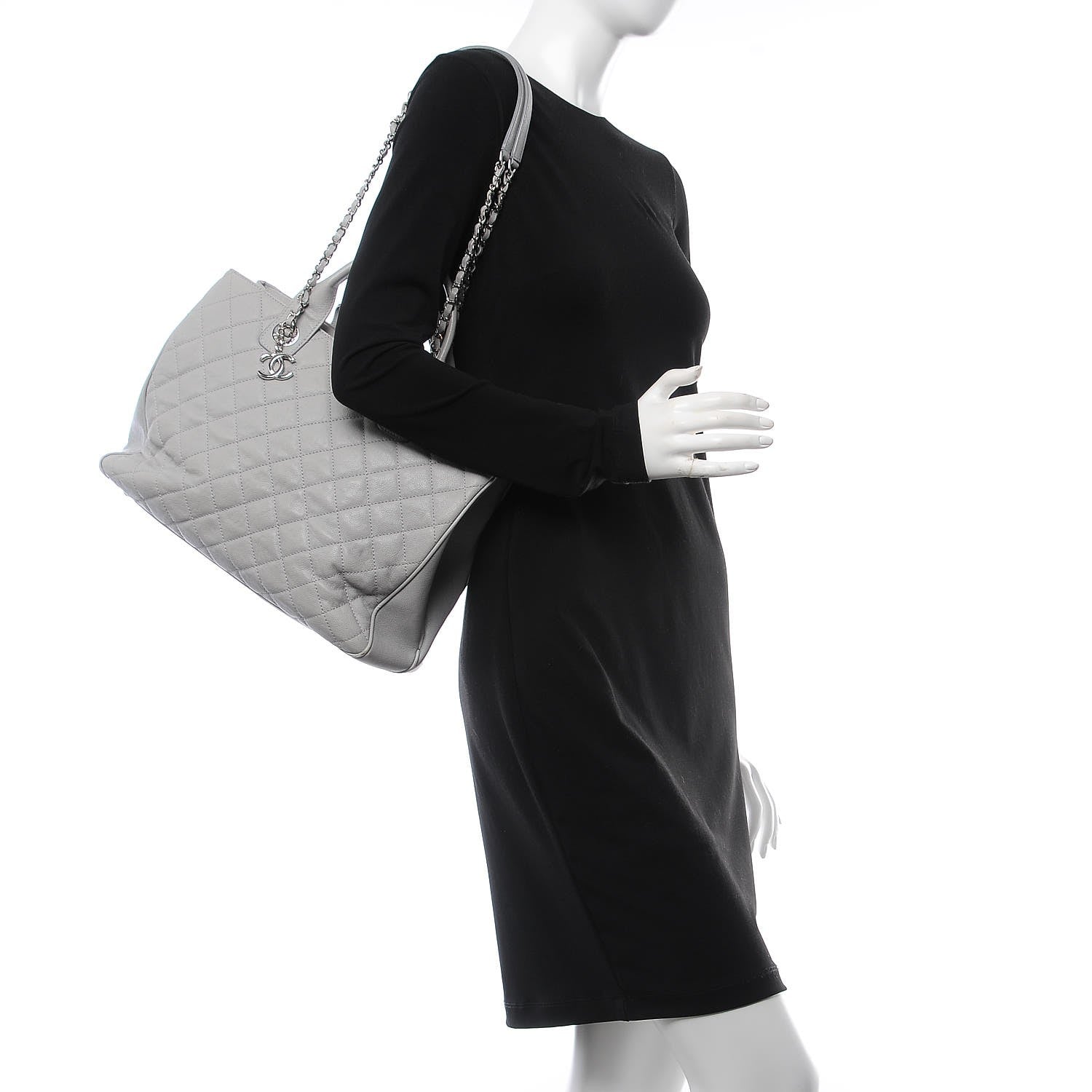 Chanel Caviar Quilted Top Handle Shopping Tote Grey 2 of 18