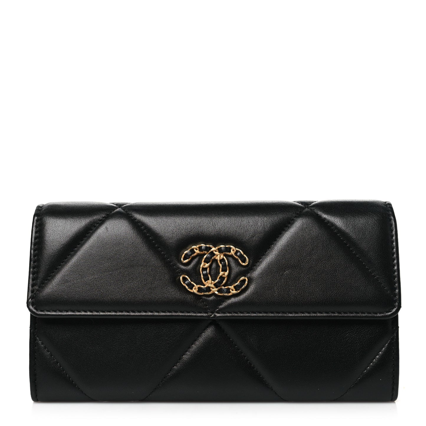 Lambskin Quilted Chanel 19 Flap Wallet Black