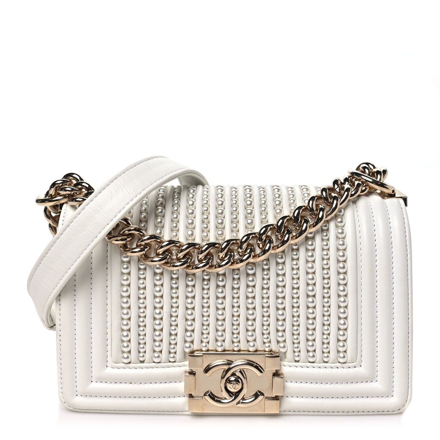 Calfskin Pearl Small Boy Flap White