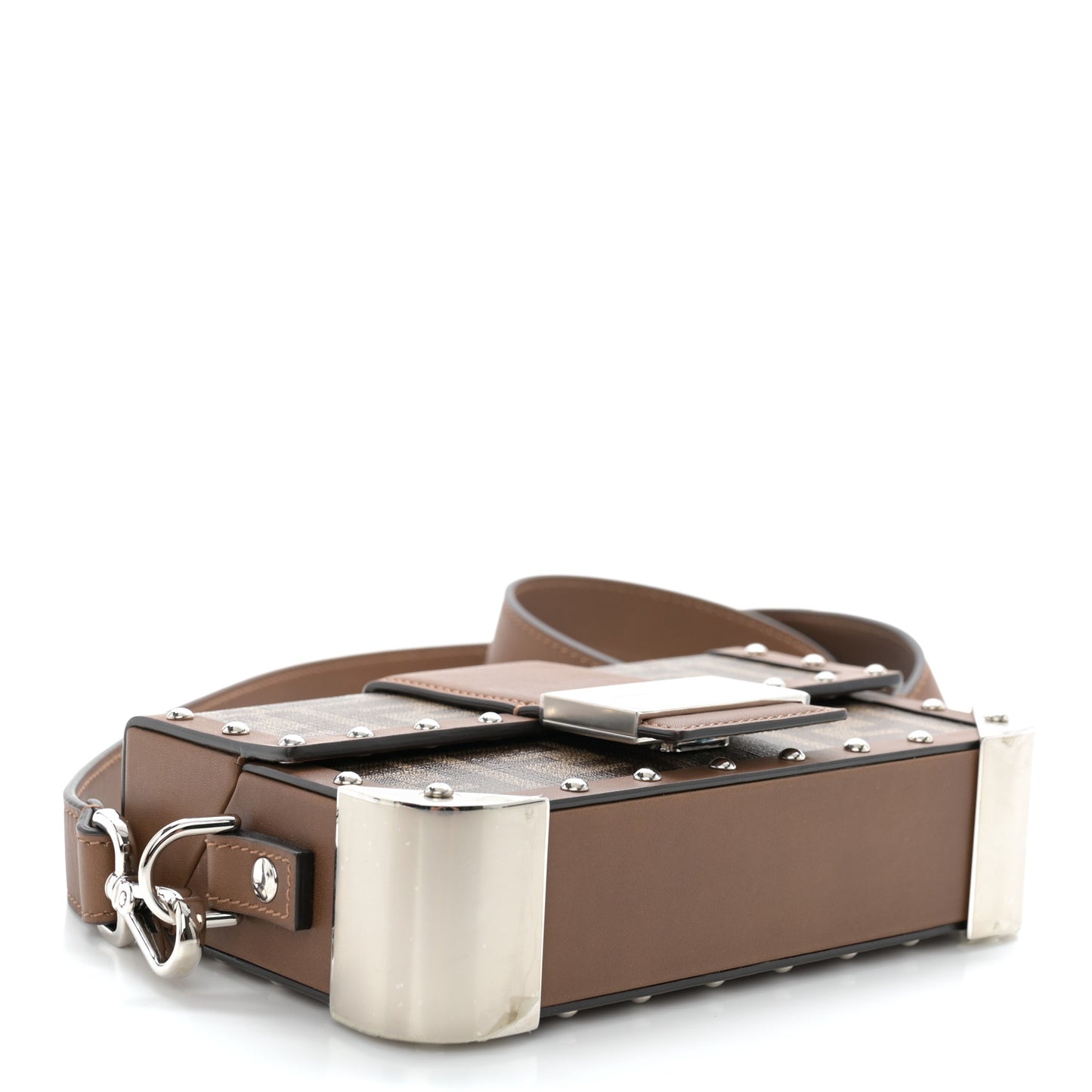 Shiny Glazed Fabric Vachetta FF 1974 Mini Baguette Trunk Mogano Panna Cuoio