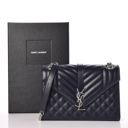 Saint Laurent Grain De Poudre Textured Mixed Matelasse Triquilt Medium Monogram Satchel Deep Marine 7 of 7