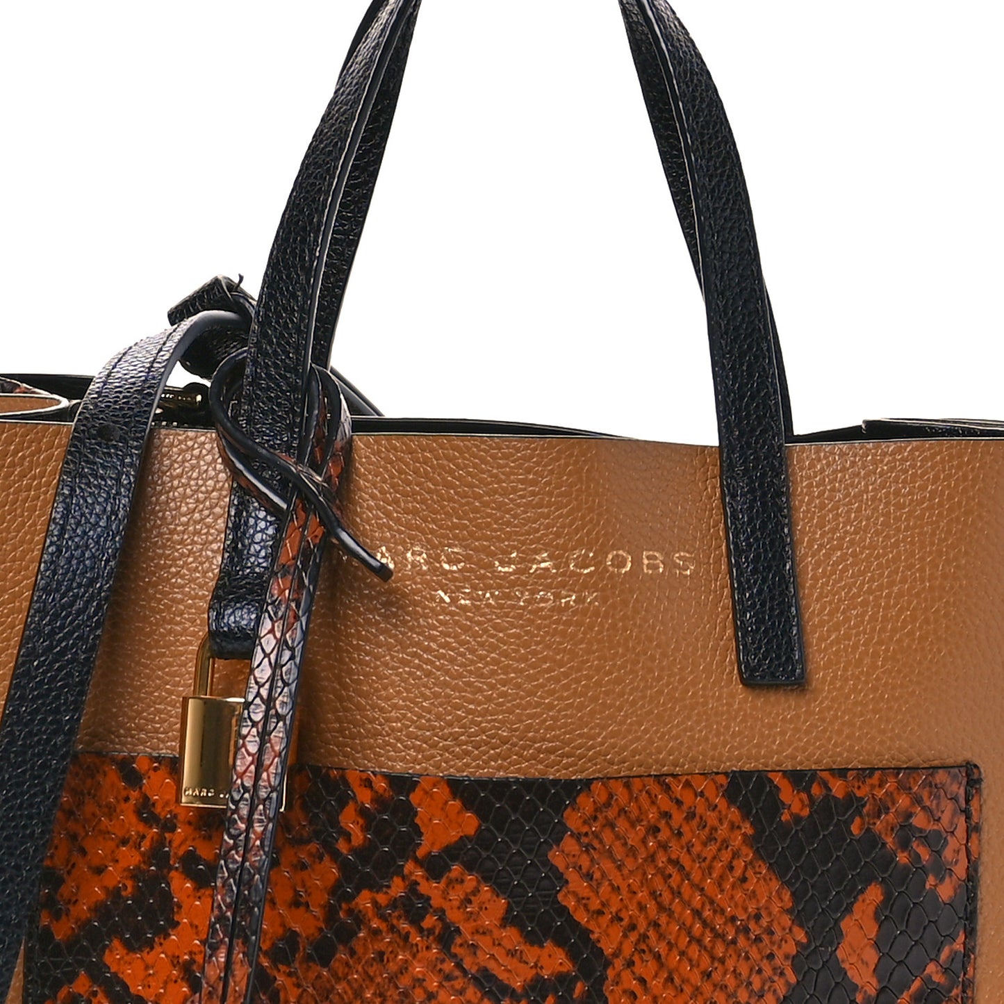 Calfskin Snakeskin Embossed Mini Grid Tote Bag Brown Butter Multicolor