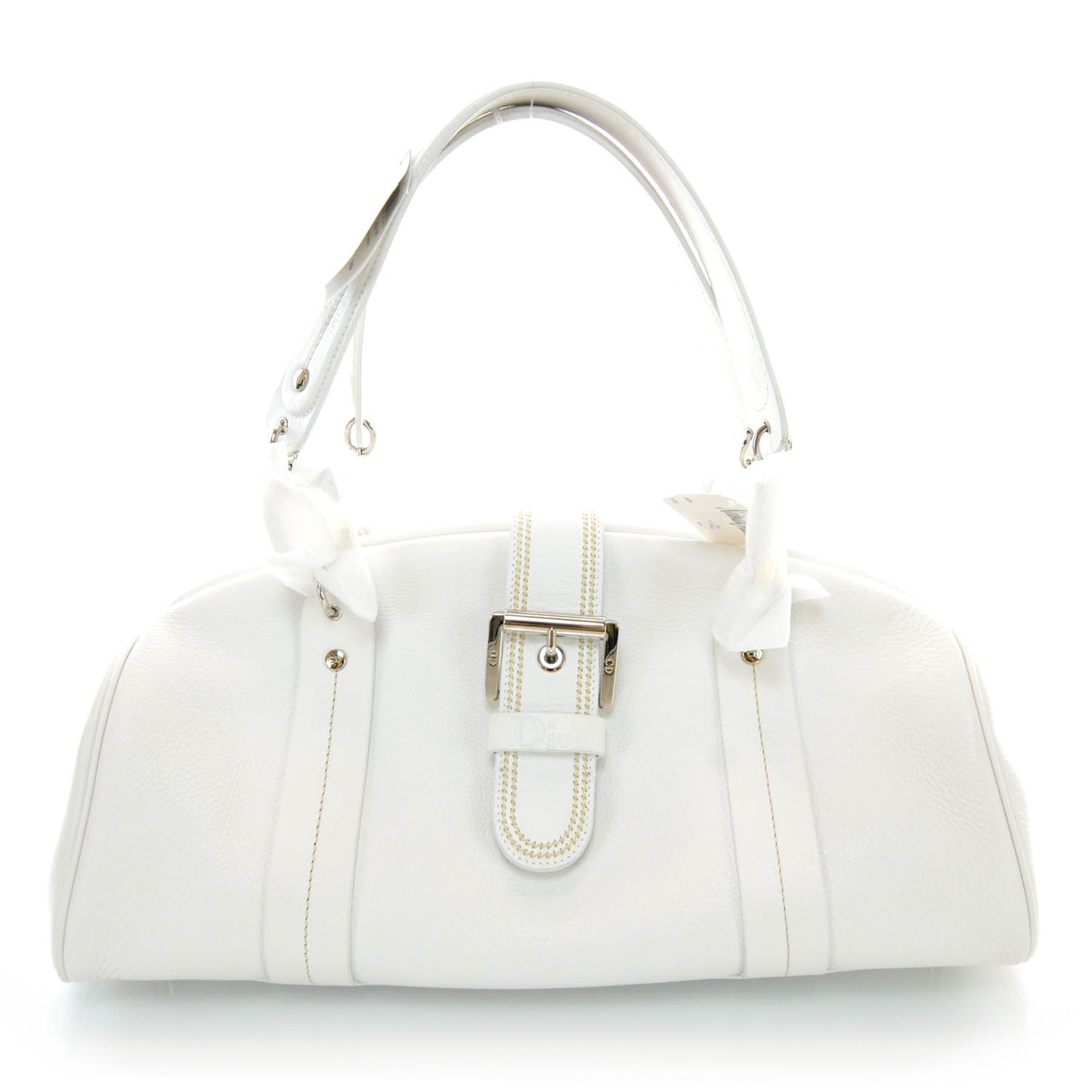 CHRISTIAN DIOR Leather Charm Fermoir Satchel White