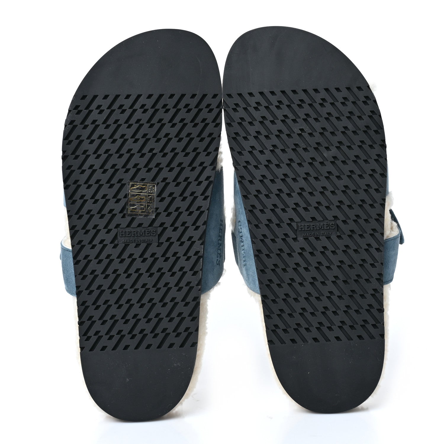 Hermes Suede Goatskin Woolskin Womens Chypre Sandals 39.5 Bleu Pinede Ecru 5 of 8