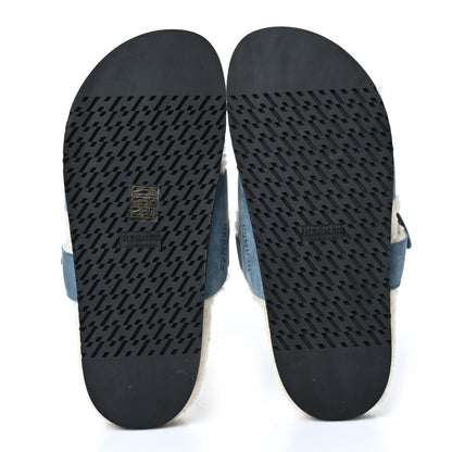 Hermes Suede Goatskin Woolskin Womens Chypre Sandals 39.5 Bleu Pinede Ecru 5 of 8