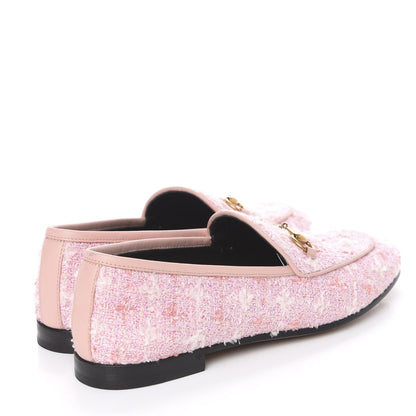 Gucci Wool Tweed Horsebit Womens Jordaan Loafers 39.5 Pink White Perfect Pink 4 of 10