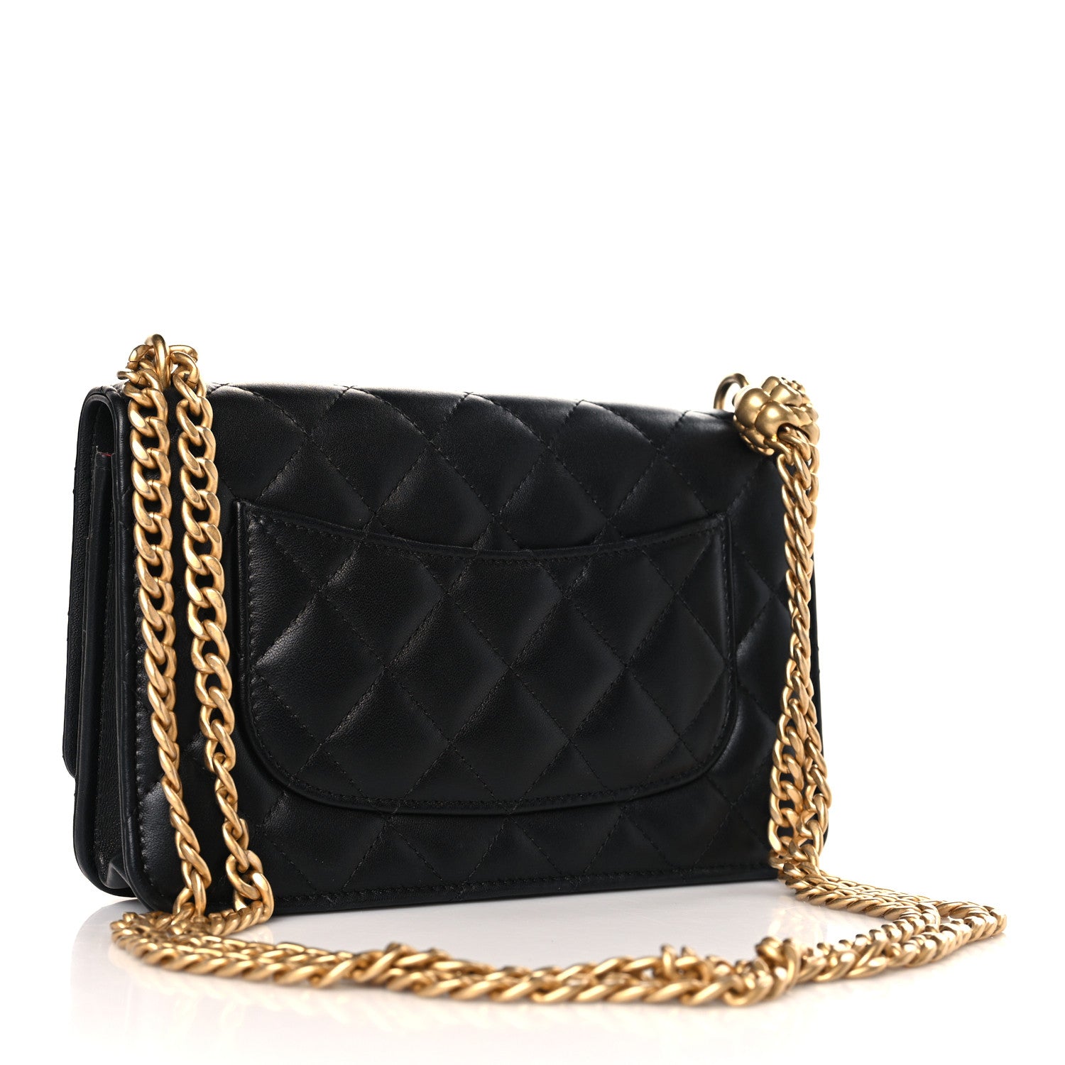 Chanel Lambskin Quilted Sweet Camellia Wallet on Chain WOC Black 3 of 11