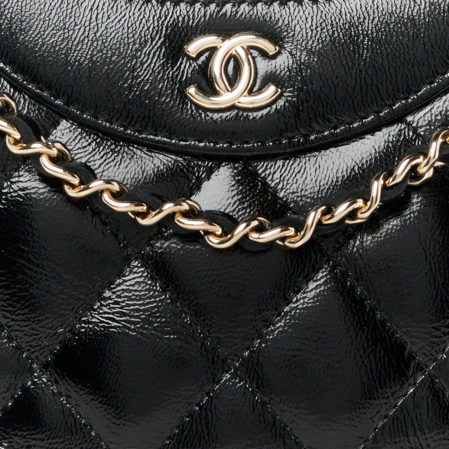 Shiny Crumpled Calfskin Quilted Nano 31 Shopping Bag Black
