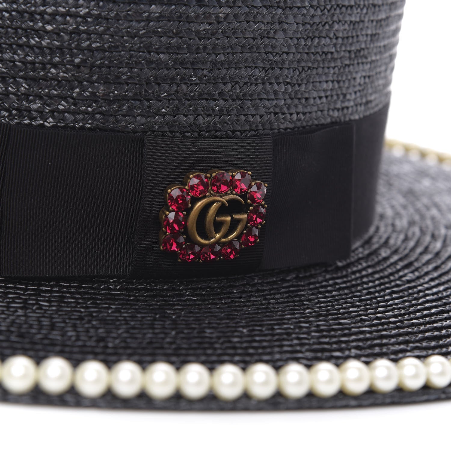 Gucci Straw Pearl Embellished Notte Hat S 56 5 of 8