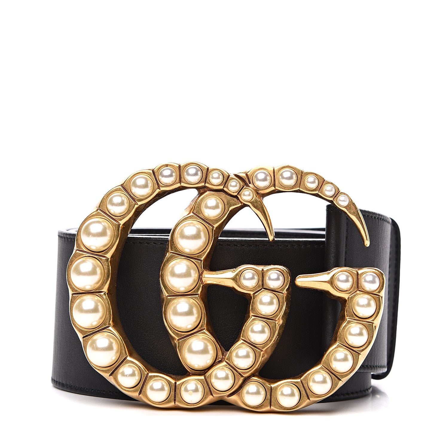 Moon Calfskin Pearl Double G 70mm Belt 100 40 Black Cream