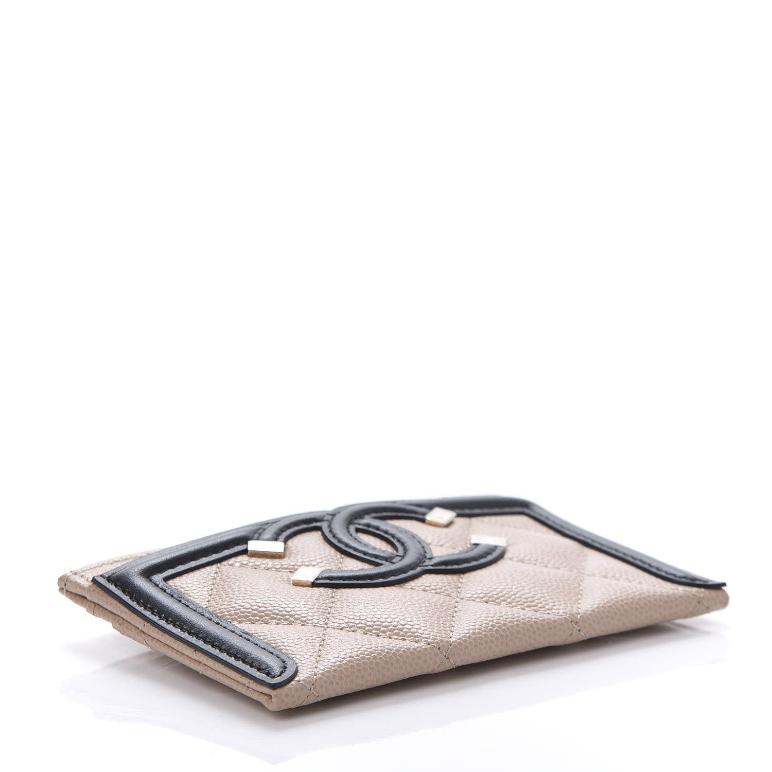 Chanel Caviar Quilted Filigree Card Holder Beige Black 4 of 10