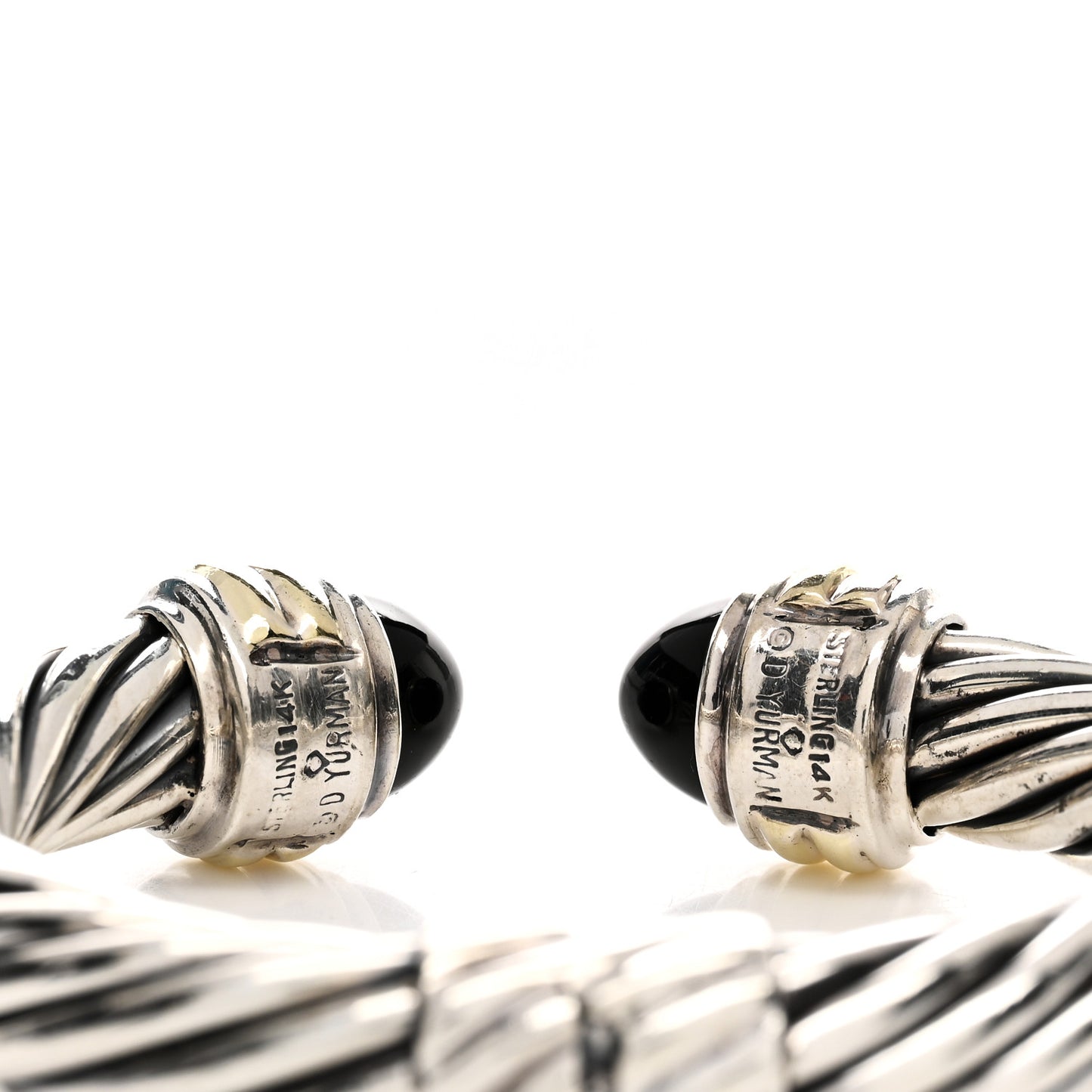 Sterling Silver 14K Yellow Gold Black Onyx 10mm Cable Classics Hinged Bracelet