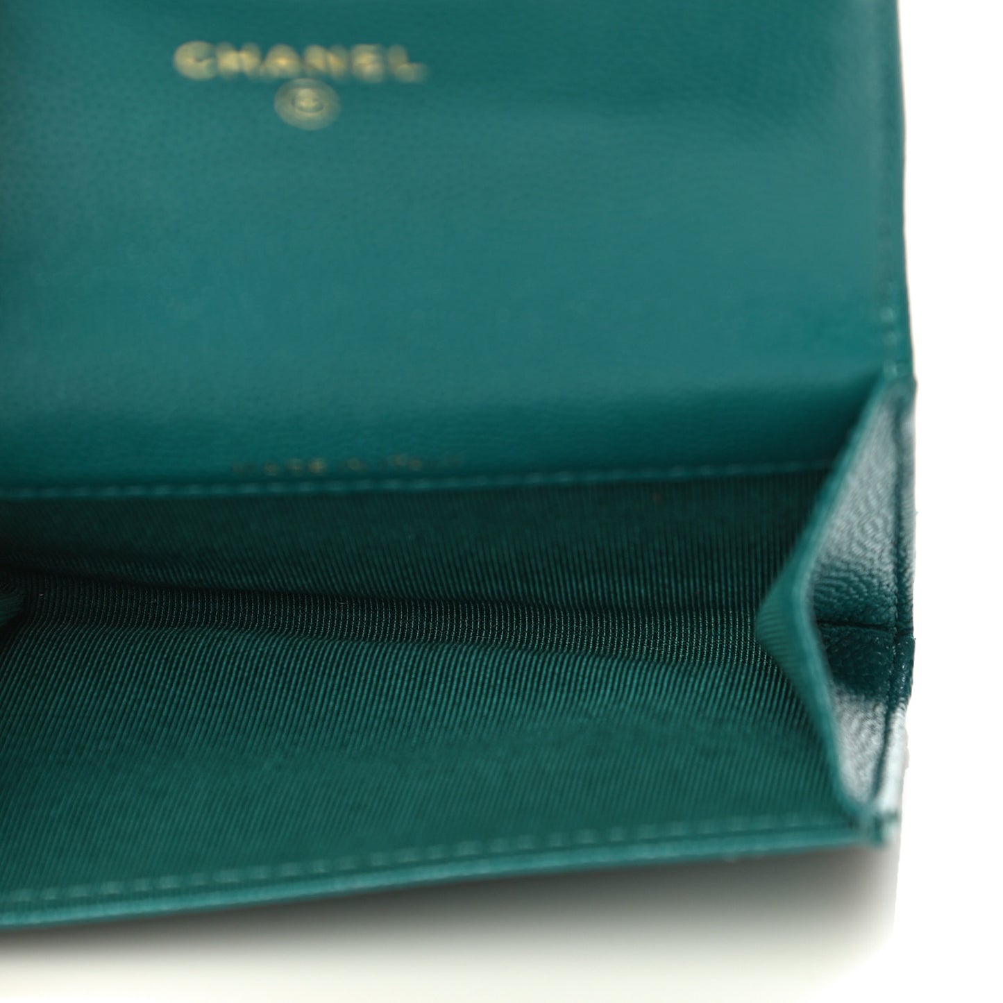 Caviar Quilted Flap Card Holder Wallet Turquoise