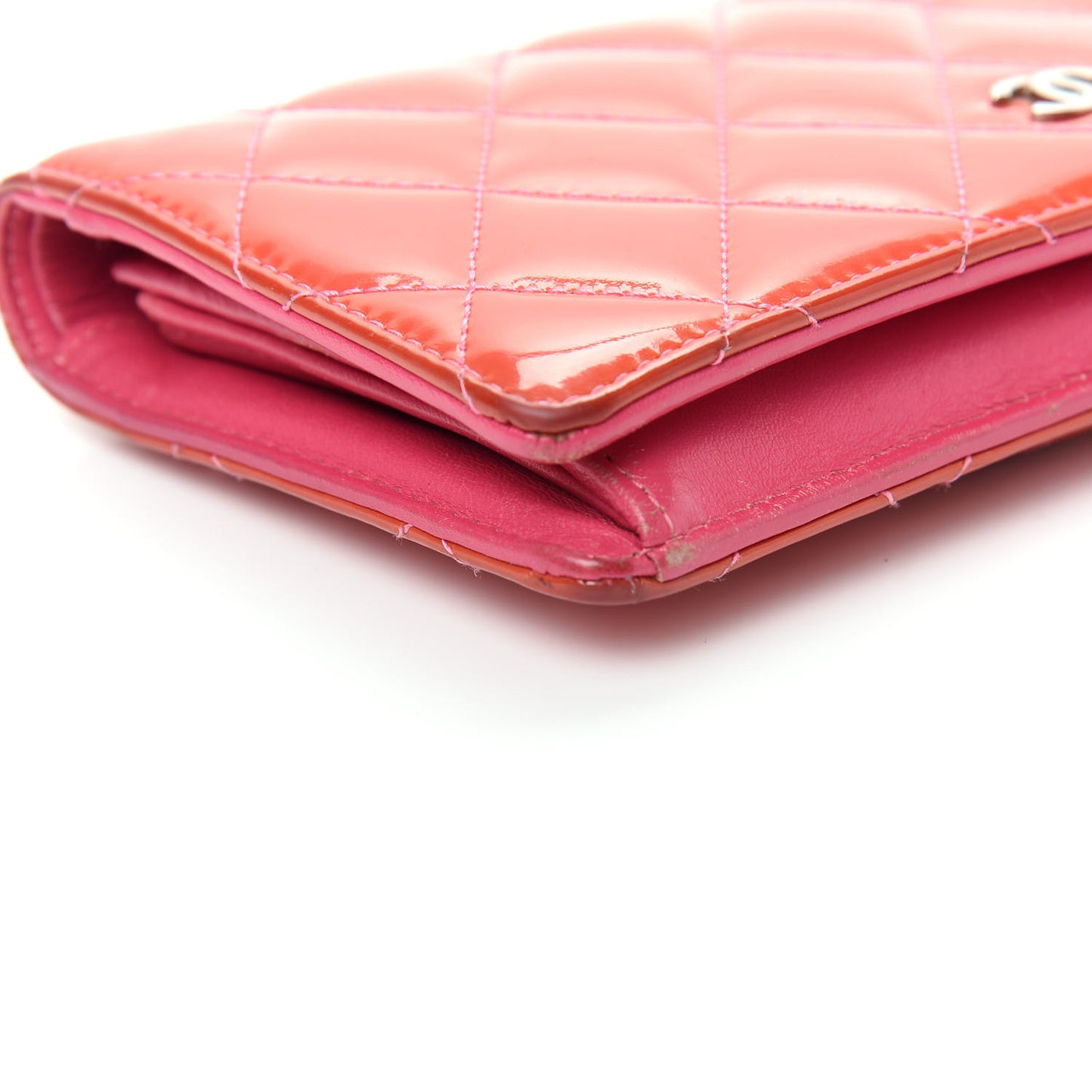 Patent Calfskin Quilted Yen Wallet Dark Pink