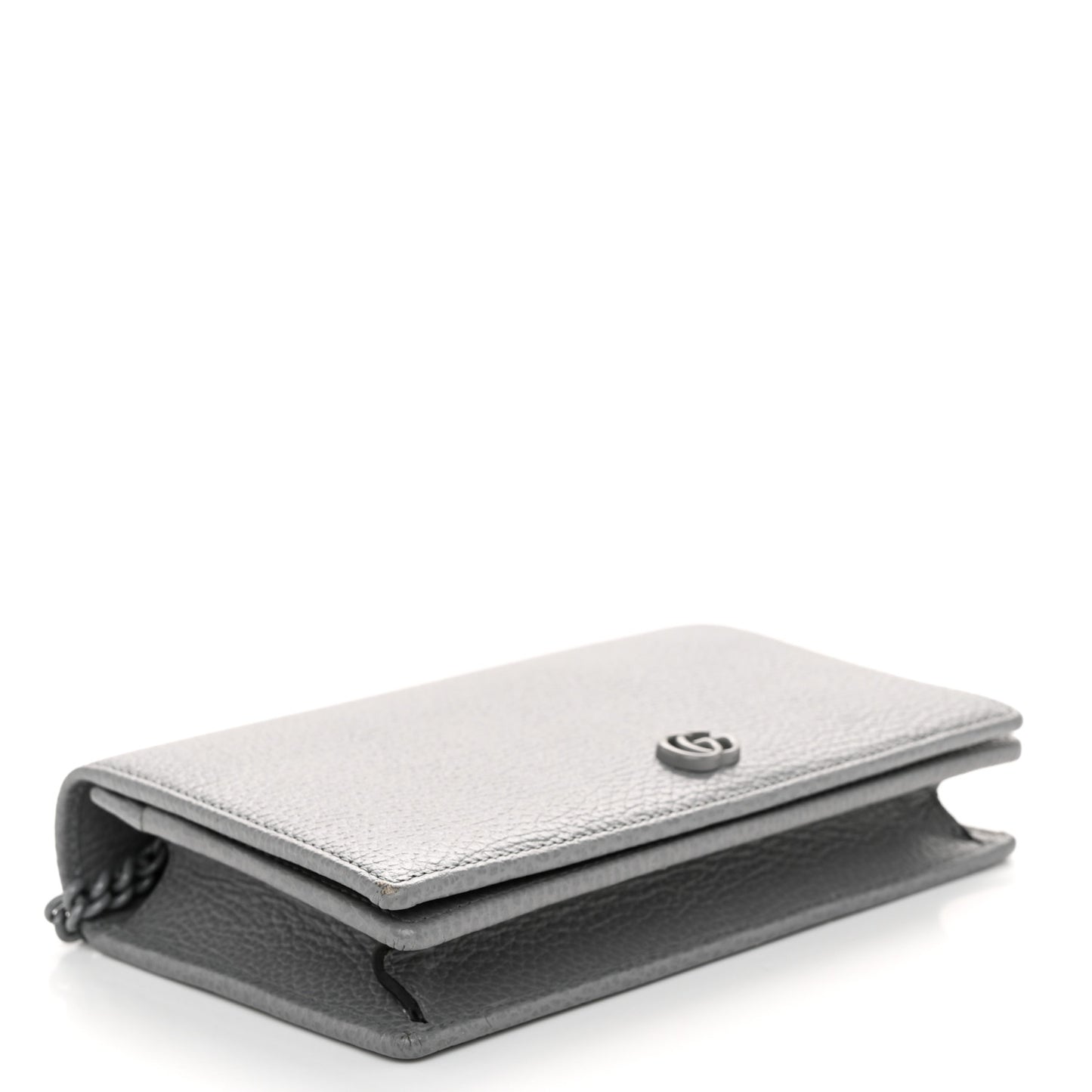 Dollar Calfskin Enamel Monochrome Mini GG Marmont Chain Wallet Deep Grey