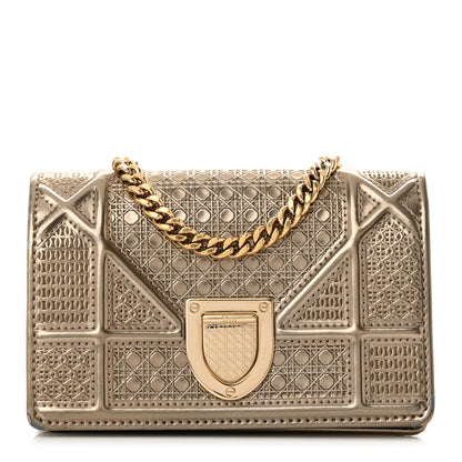 Christian Dior Metallic Patent Micro-Cannage Baby Diorama Flap Bag Gold 1 of 11