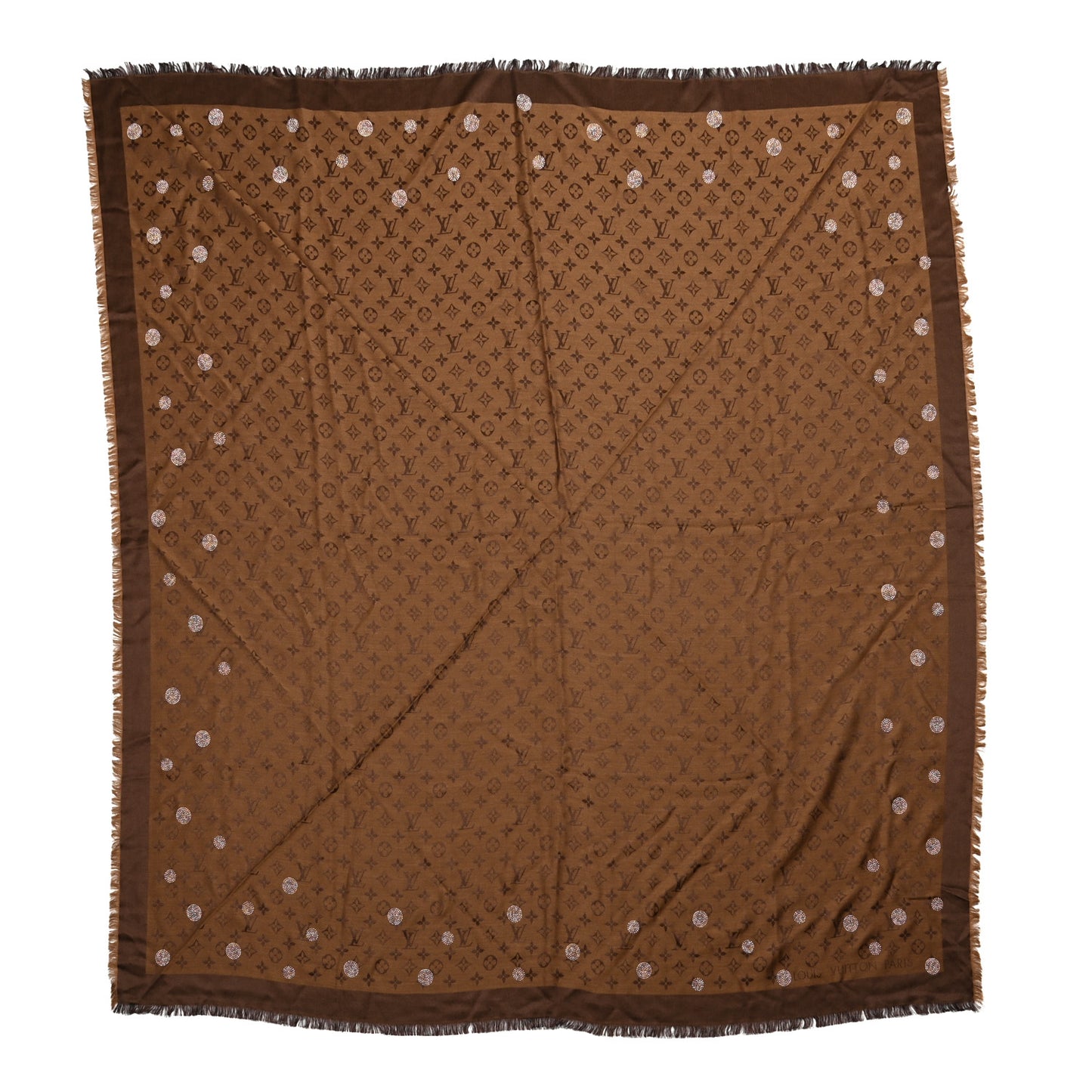 Silk Wool Monogram Reverse Dots Shawl Brown