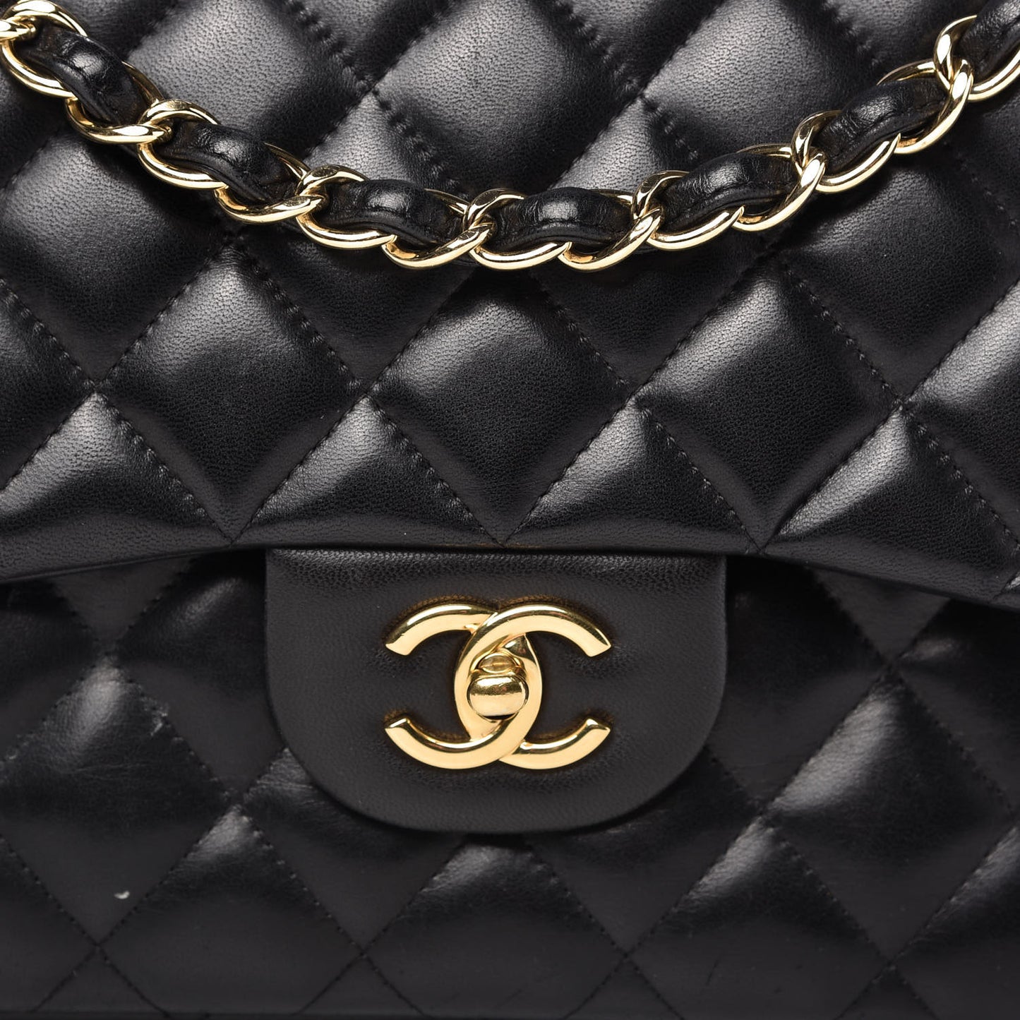 Lambskin Quilted Jumbo Double Flap Black