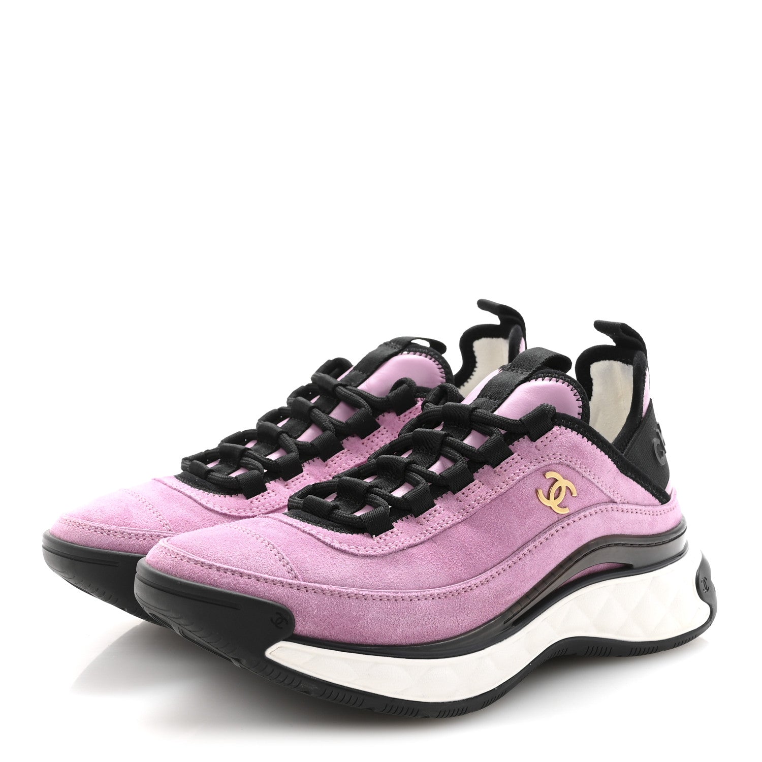 Chanel Suede Calfskin Nylon Grosgrain CC Sneakers 36.5 Dark Pink 4 of 10