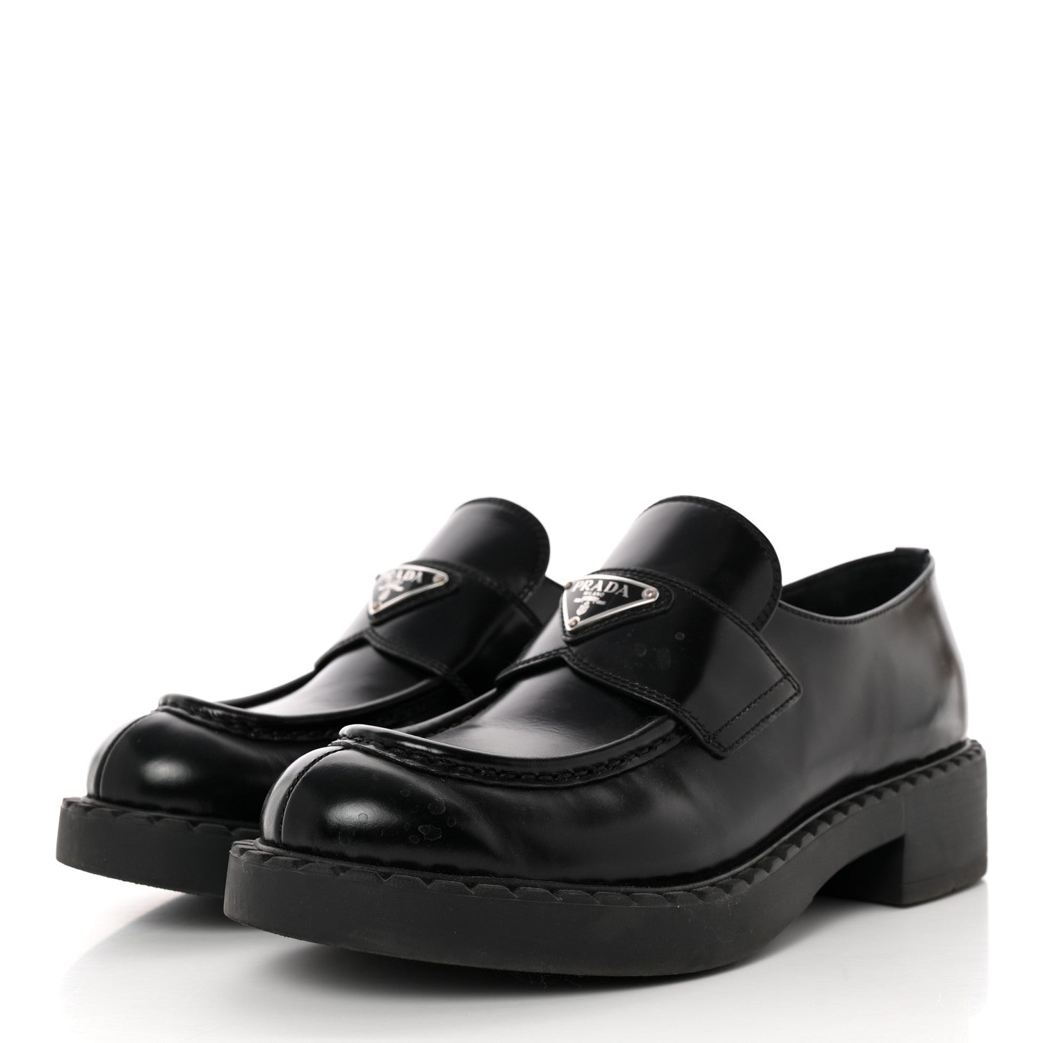Prada Spazzolato Metal Triangle Logo 50mm Loafers 39 Black 3 of 13