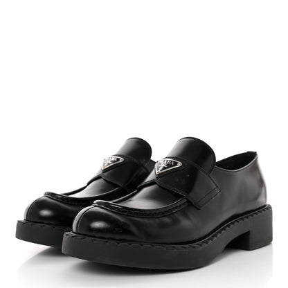 Prada Spazzolato Metal Triangle Logo 50mm Loafers 39 Black 3 of 13