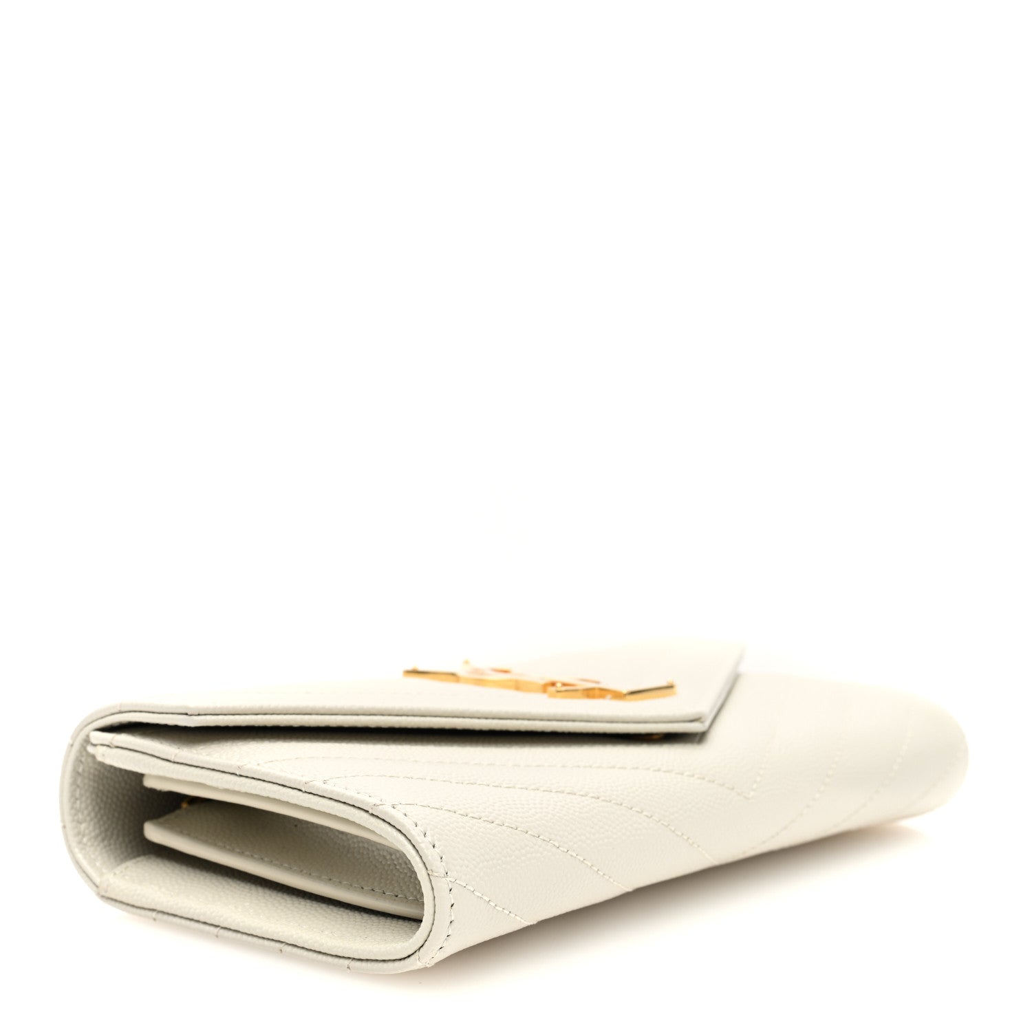 Saint Laurent Grain De Poudre Matelasse Chevron Monogram Flap Wallet Crema Soft 4 of 7