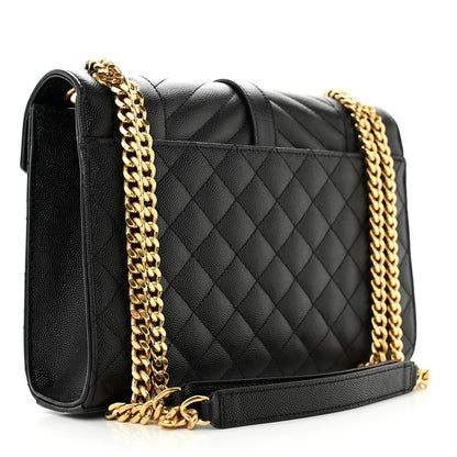 Saint Laurent Grain De Poudre Textured Mixed Matelasse Triquilt Medium Monogram Satchel Black 3 of 10