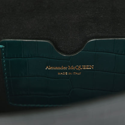Alexander McQueen Glazed Calfskin Crocodile Embossed Small Skull Shoulder Bag Green 6 of 9