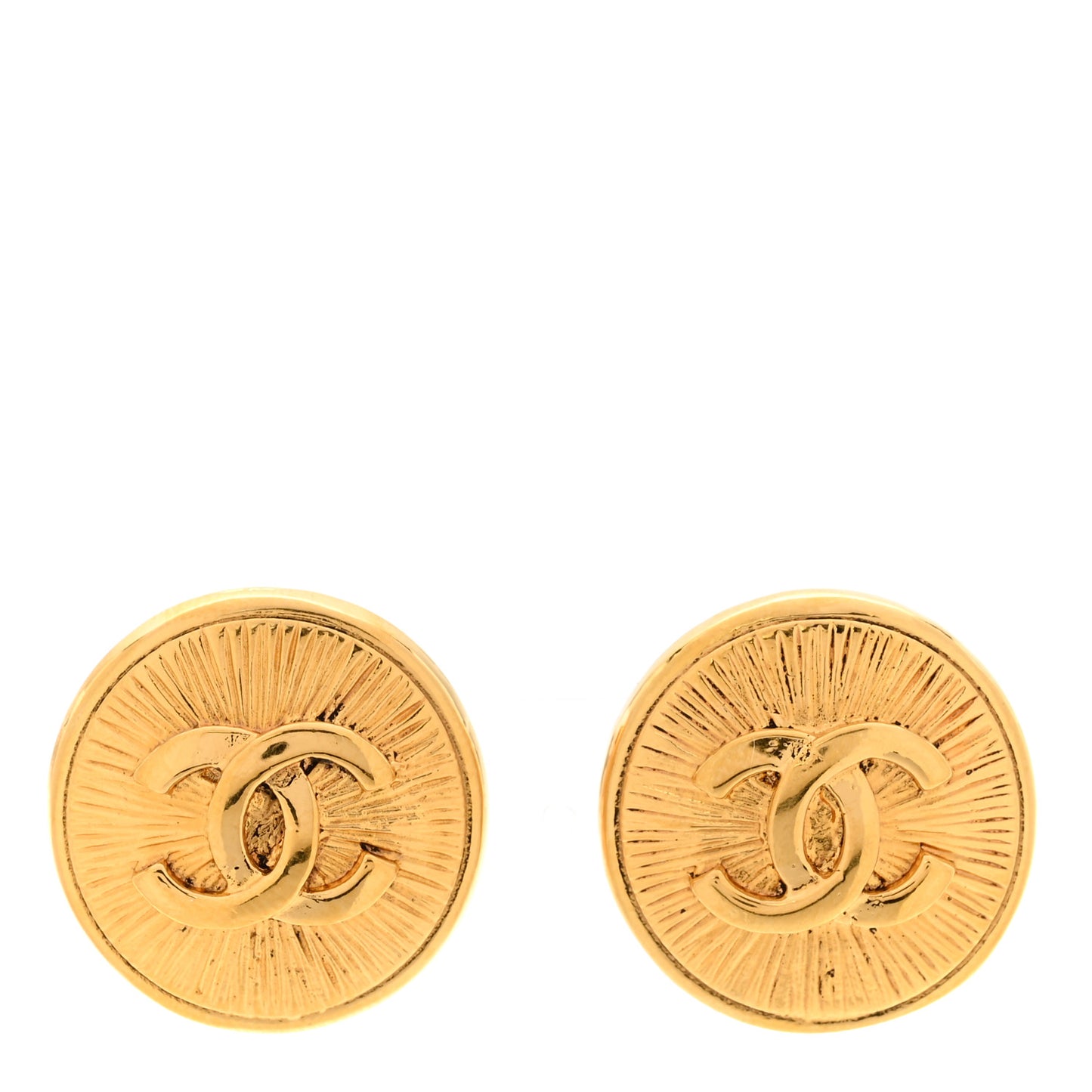 CC Button Clip On Earrings Gold