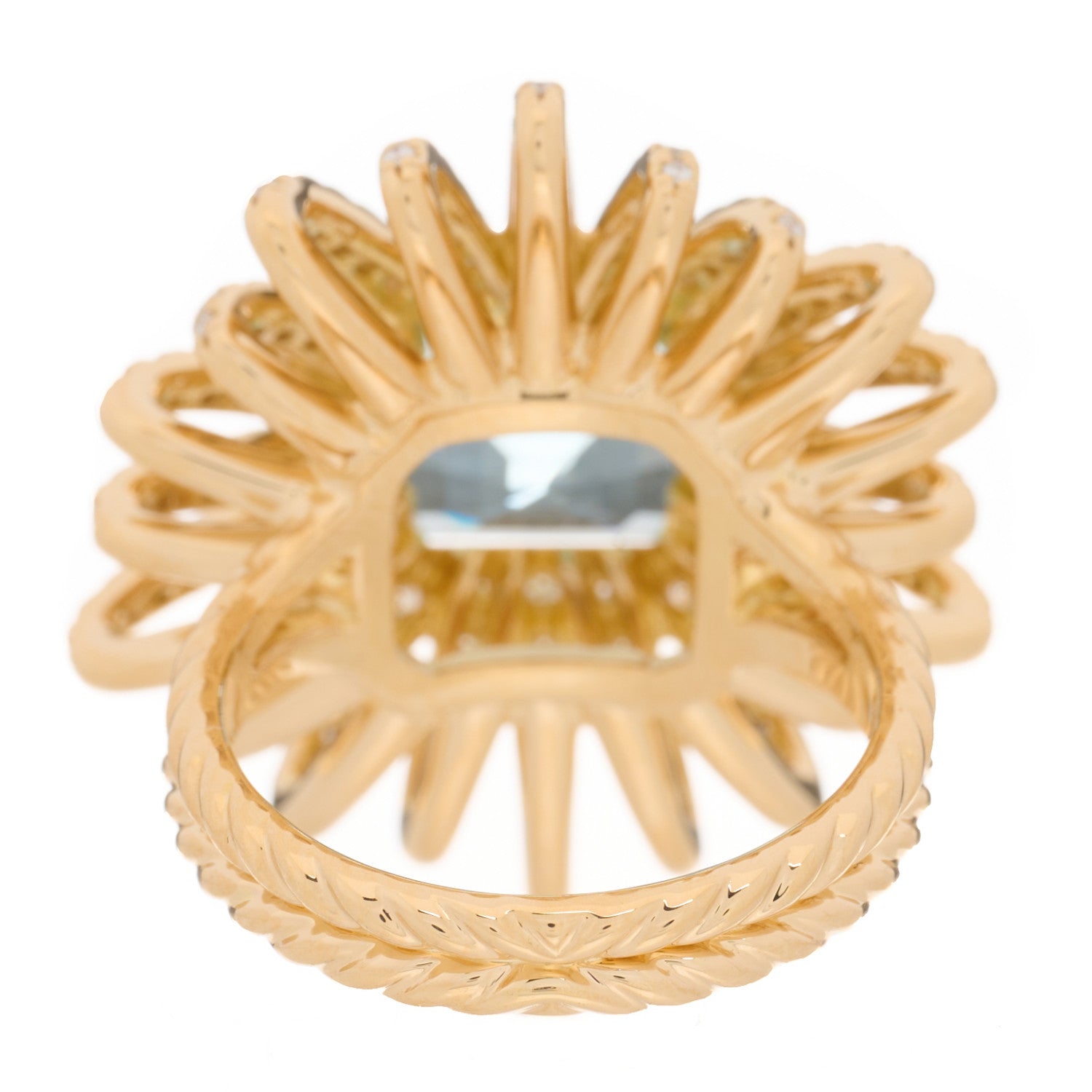 David Yurman 18K Yellow Gold Diamond Aquamarine Starburst Ring 52 6 4 of 6